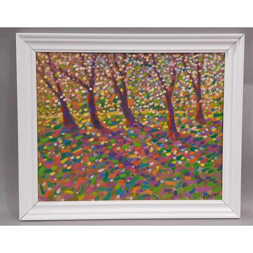 92 - Paul Stephens (British Contemporary) - 'Apple Tree Blossom Orchard', oil on board, signed lower righ... 