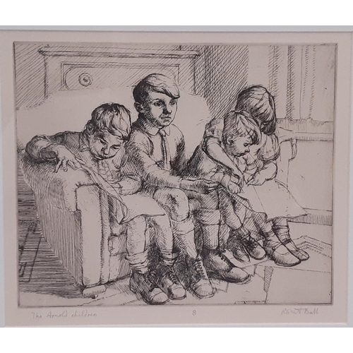 93 - Two Portraits by Different Artists (20th Century) - Robert Ball - 'The Arnold Children', etching, 16... 