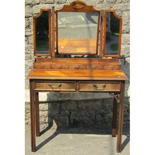 2304 - Georgian style dressing table with two frieze drawers, the raised back with five further doors and a... 