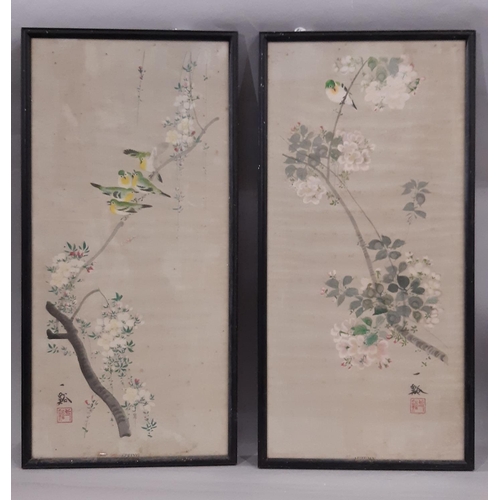 102 - Seven Chinese Works to Include: Set of three 19th/20th century silk paintings of birds, insects and ... 