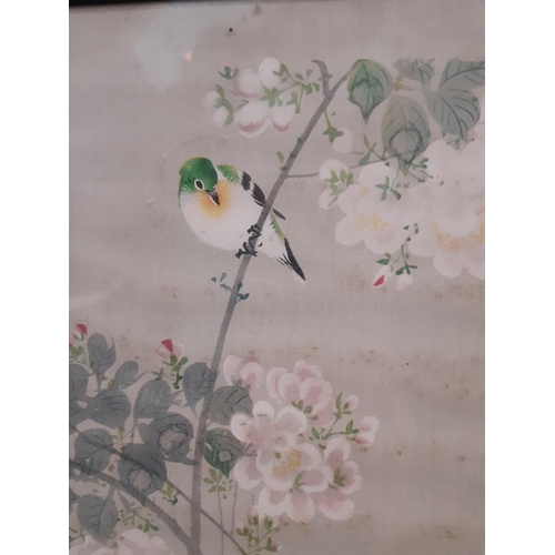 102 - Seven Chinese Works to Include: Set of three 19th/20th century silk paintings of birds, insects and ... 