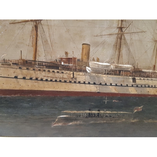 106 - 'R.I.M.S. 'Clive' Launched November...', oil on canvas depicting the HMS 'Clive' British Troopship, ... 