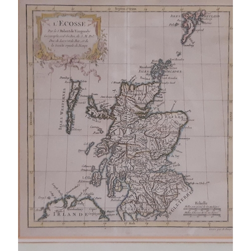 110 - Three Framed Prints to Include: 'L'Ecosse', 19th century map of Scotland engraved by E. Dussy, hand-... 