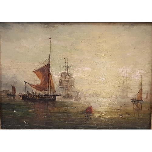 121 - 18th Century School, possibly Dutch - Ships at the Harbour, oil on panel, unsigned, 15 x 21 cm, in o... 