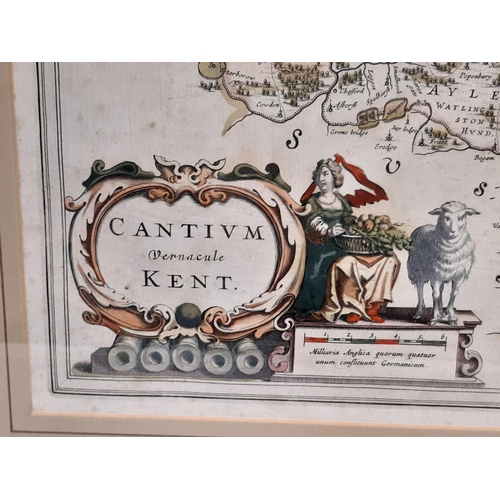 124 - Johannes Blaeu (1650-1712) - 'Cantium Vernacule Kent', 17th century hand-coloured engraved map, 53.5... 