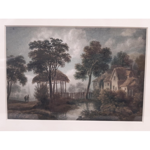 128 - English School, c.19th Century - Four Watercolours depicting rural landscapes with cottages, castles... 