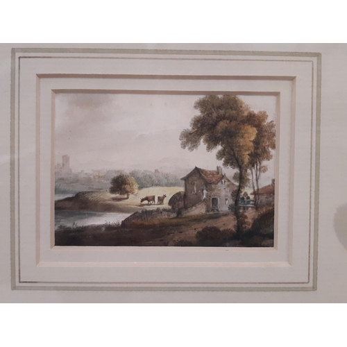 128 - English School, c.19th Century - Four Watercolours depicting rural landscapes with cottages, castles... 