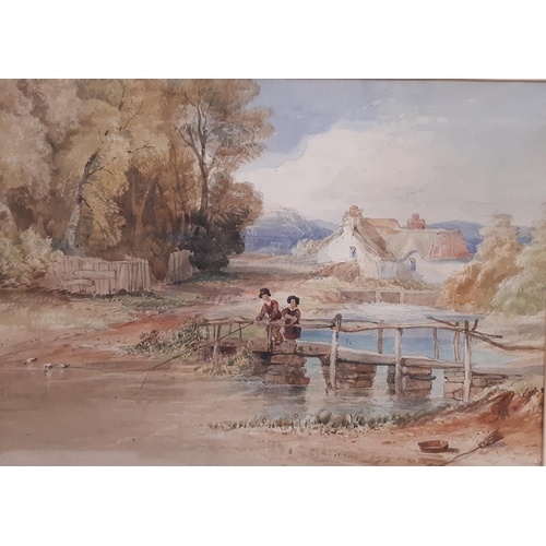 129 - English School, 19th Century - Watercolours depicting landscapes with figures by the water, all unsi... 