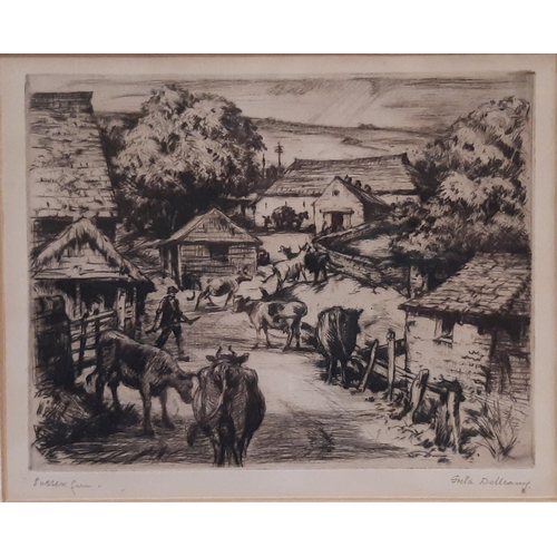 133 - Greta Delleaney (1884-1968) - Five etchings titled: 'Sussex Farm', 'Pig Farm', 'Summer (2)', 'Scotla... 