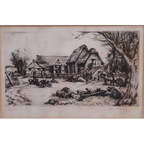 133 - Greta Delleaney (1884-1968) - Five etchings titled: 'Sussex Farm', 'Pig Farm', 'Summer (2)', 'Scotla... 