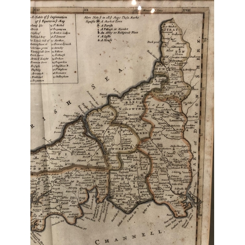 157 - Robert Morden - Map of Cornwall (c.18th Century), hand-coloured engraving, 38 x 45 cm, framed and gl... 