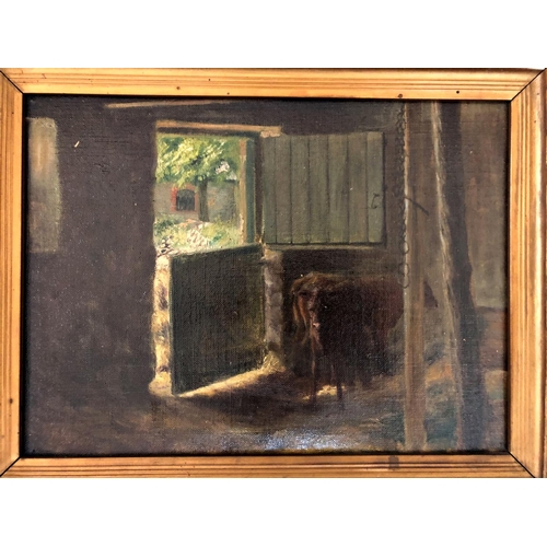 160 - Three Works to Include: 20th century oil on board of calves in stables, unsigned, 21 x 29 cm; After ... 