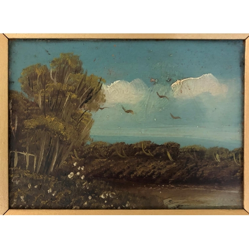 161 - Five Works: Three gilt laurel leaf framed landscape oil paintings, unsigned, framed 38 x 34 cm; toge... 