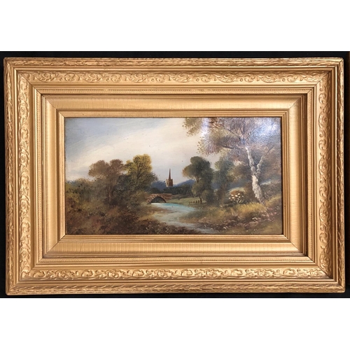 162 - Four Gilt Laurel Leaf Frame Landscape Oil Paintings, one indistinctly signed, 75 x 62 cm, two with f... 