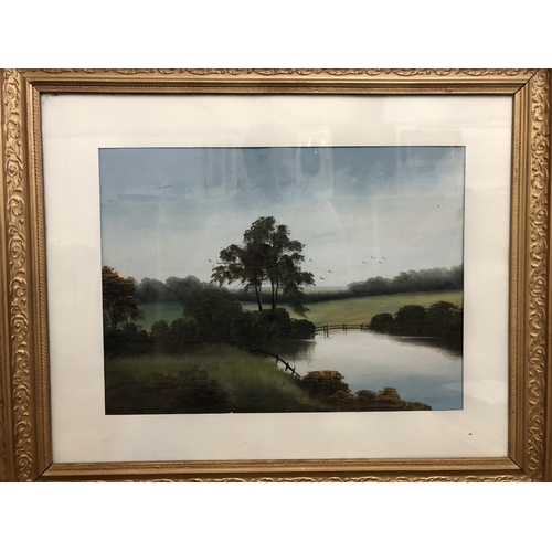 162 - Four Gilt Laurel Leaf Frame Landscape Oil Paintings, one indistinctly signed, 75 x 62 cm, two with f... 