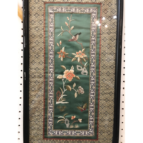 173 - Five Framed Works and Four Frames to Include: Chinese 20th century silk embroidery of flowers, 44 x ... 