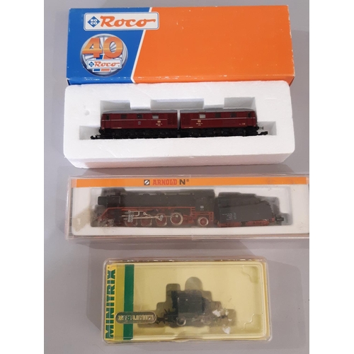 270 - 3 N gauge  locomotives including Class 288 Diesel by Roco, 2-8-2 locomotive 2540 and tender by Arnol... 