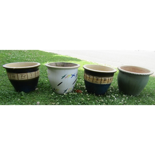 2057A - A set of three cast composition stone square tapered mock stone wall effect planters with painted fi... 