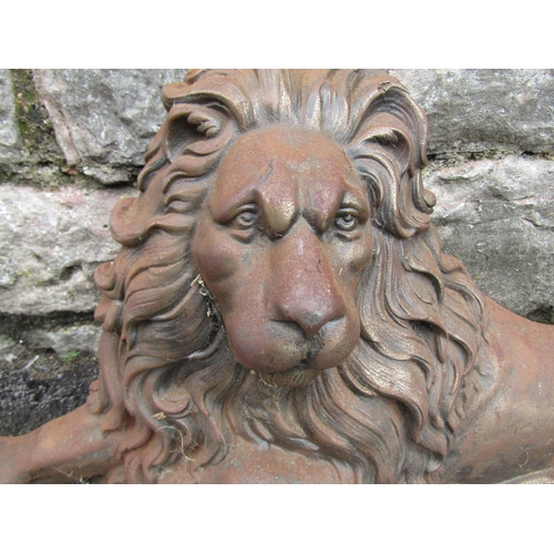 2088 - Country house size, 19th century cast iron recumbent lion and unicorn door porters, lion 72cm long x... 