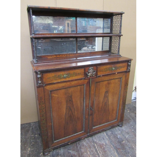 2634 - A regency rosewood chiffonier attributed to John McLean, enclosed by two panelled doors and two frie... 