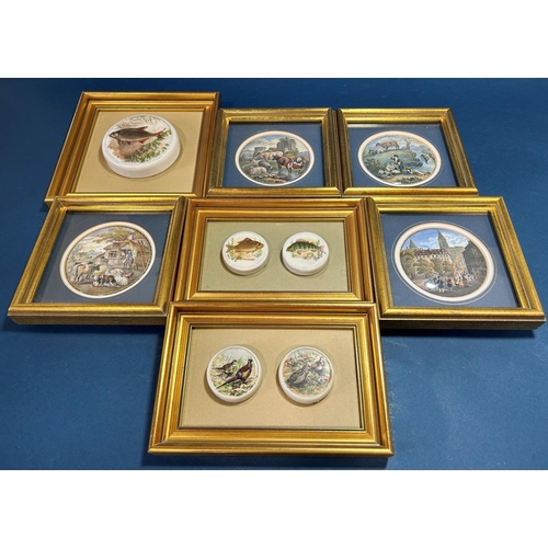 1116 - A collection of 19th century framed pot lids including the Paris Exhibition 1878, Tower Of London, L... 