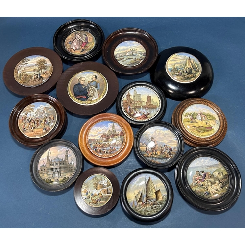 1116 - A collection of 19th century framed pot lids including the Paris Exhibition 1878, Tower Of London, L... 