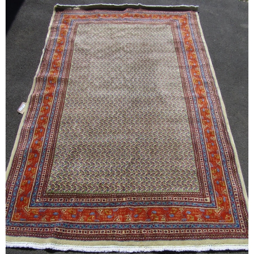 1675 - Persian Rug with intricate boteh design surrounded by multiple borders in vibrant tones of blue, cre... 