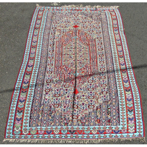 1678 - A Mercia Cotton Kilim from Sanandaj, Iran, with a tight repeating central panel and stylised floral ... 