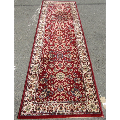 1682 - A Small Persian Sultanabad Style Runner with floral sprays on a red ground, 250 x 82 cm