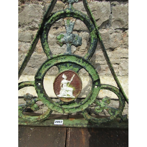 2057 - An antique cast iron garden roller, with oval seated Britannia plaque, 58cm (full width) together wi... 