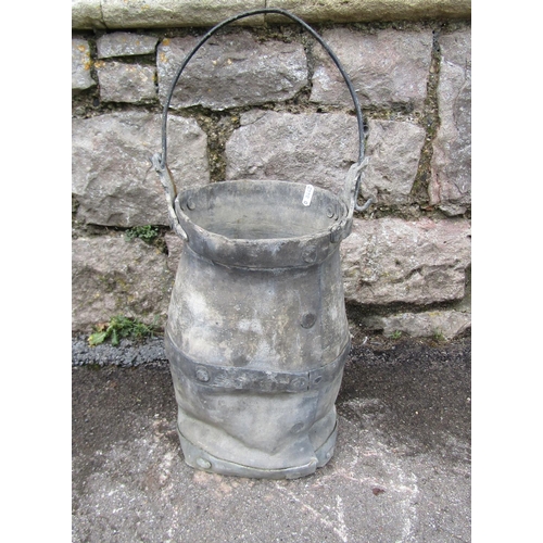 2075 - A small antique lead bucket/pail, with simple galvanised loop handle and banded detail, the main bod... 