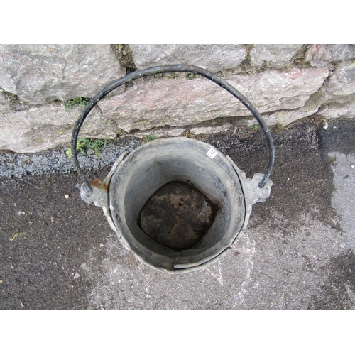 2075 - A small antique lead bucket/pail, with simple galvanised loop handle and banded detail, the main bod... 