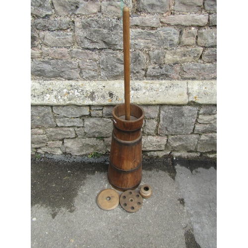 2097 - A vintage coopered and steel banded butter churn