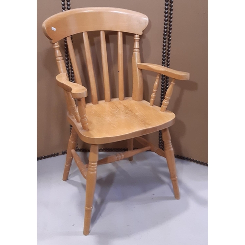 2156 - A pair of modern stained beechwood Windsor lathe back kitchen elbow chairs together with a small str... 