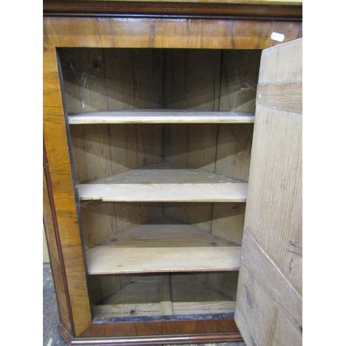 2601A - A Georgian figured walnut hanging corner cupboard, with central starburst detail, with H shaped bras... 