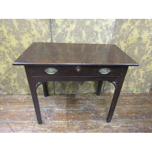 2604 - A Georgian oak side table with frieze drawer square cut supports 91 cm