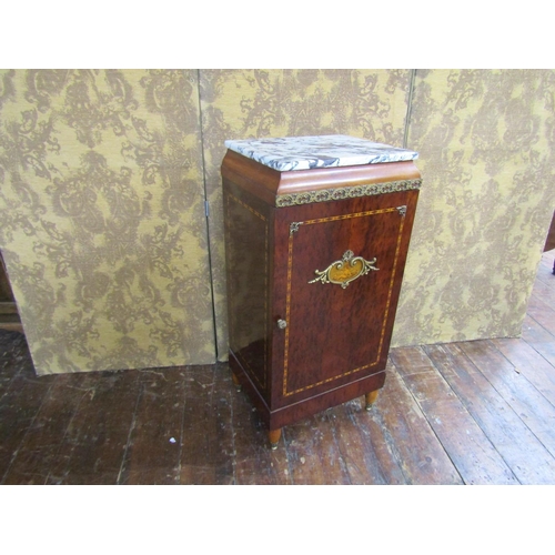 2612 - A French Amboyna wood side cupboard with further marquetry and applied brasswork detail set beneath ... 