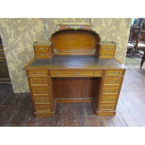 2613 - 19th century continental kneehole writing desk fitted with eleven graduated drawers with shaped gree... 