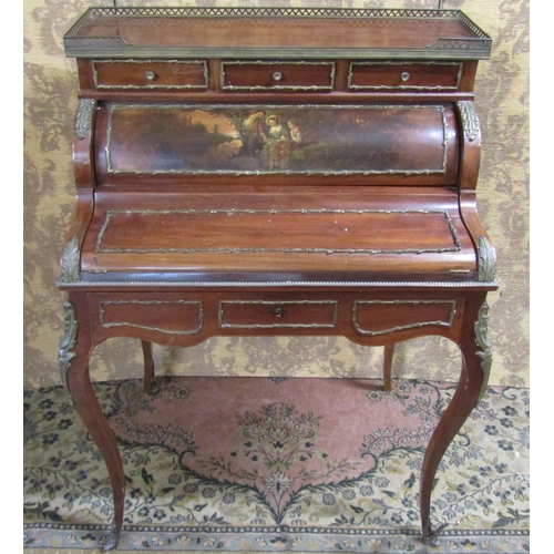 2632 - Late 19th century French ladies writing bureau, fall front, cylinder back enclosing further drawers ... 