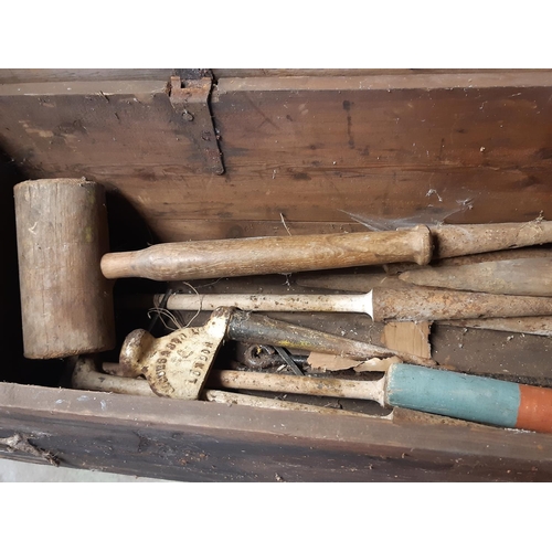 2165 - A vintage associated croquet set housed within a pine box  (af)