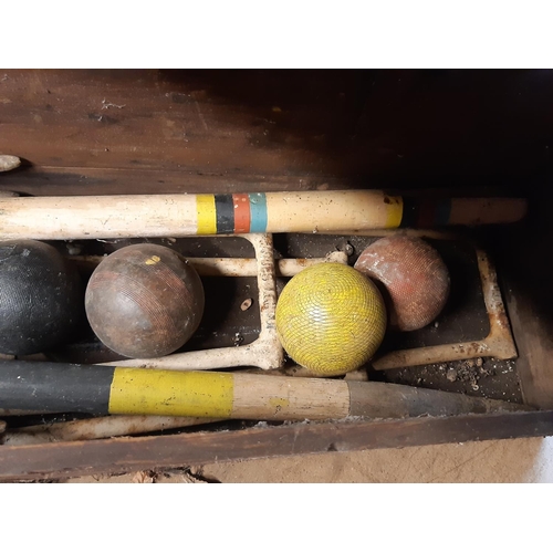 2165 - A vintage associated croquet set housed within a pine box  (af)