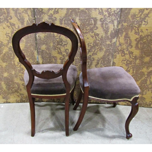 2173 - A set of six Victorian walnut balloon back dining chairs with carved and moulded frames, upholstered... 