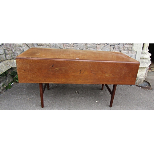 2188 - A mid 20th century teak single drop leaf dining table raised on tapered and moulded legs partially u... 