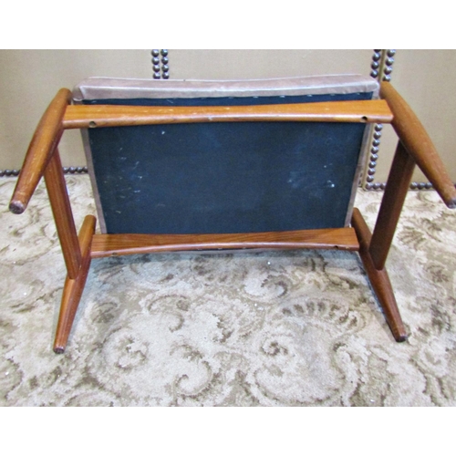 2192 - A mid 20th century teak low dressing stool with rectangular pad seat raised on simple turned tapered... 