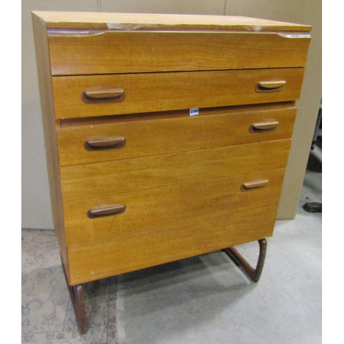 2276 - Mid century teakwood chest of six drawers on an open framework, with label for Durable Suites Ltd, 8... 