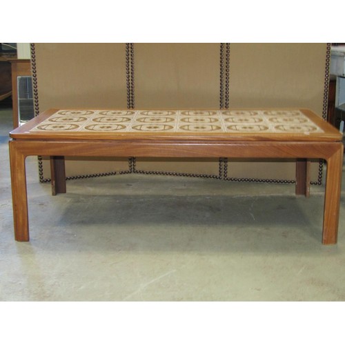 2231 - A mid century teak wood and tiled top occasional table, 134cm long, together with a mahogany side ta... 