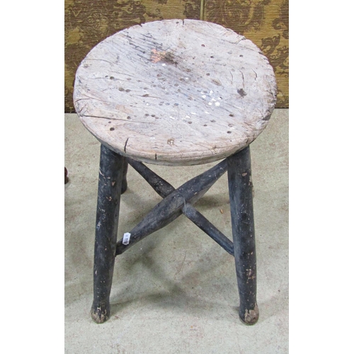 2204 - A Victorian carved oak stool raised on splayed spiral twist supports and stretcher, 46cm high, toget... 