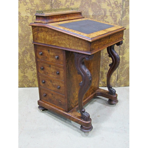 2208 - A Victorian walnut and figured walnut davenport with inlaid detail, maple lined interior and fitted ... 