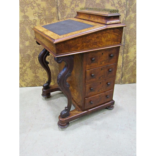 2208 - A Victorian walnut and figured walnut davenport with inlaid detail, maple lined interior and fitted ... 