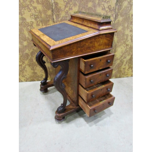 2208 - A Victorian walnut and figured walnut davenport with inlaid detail, maple lined interior and fitted ... 